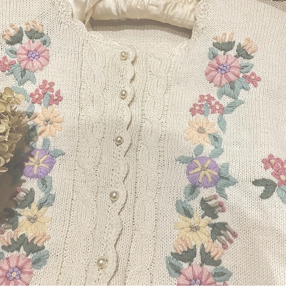 Vintage Knitted Embroidery Floral Cardigan - Picture 2 of 4